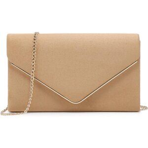 Stylish Removable Chain Clutch in Faux Suede - Ideal for Weddings & Parties